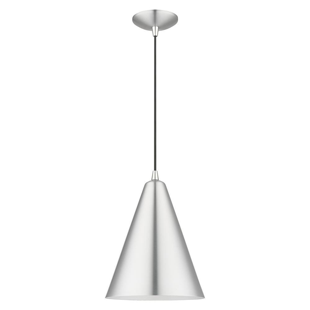 1 Light Brushed Aluminum Cone Pendant with Polished Chrome Accents