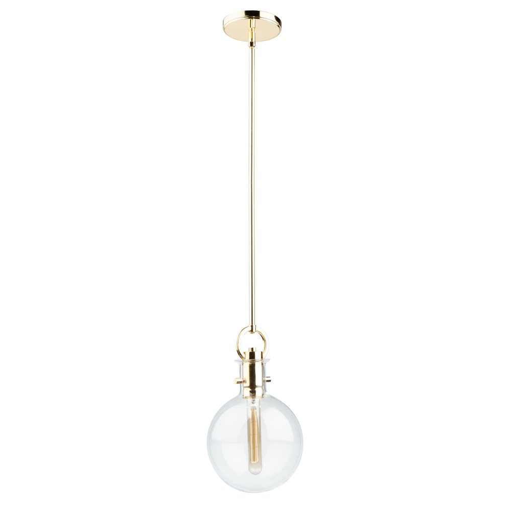 Single Round Glass Pendant (Polished Brass)