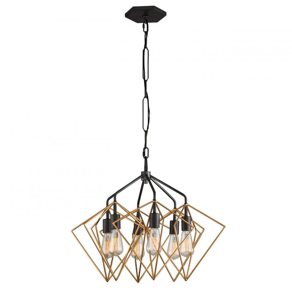 Metropolis 6-Lt Pendant - Antique Gold/Rustic Bronze