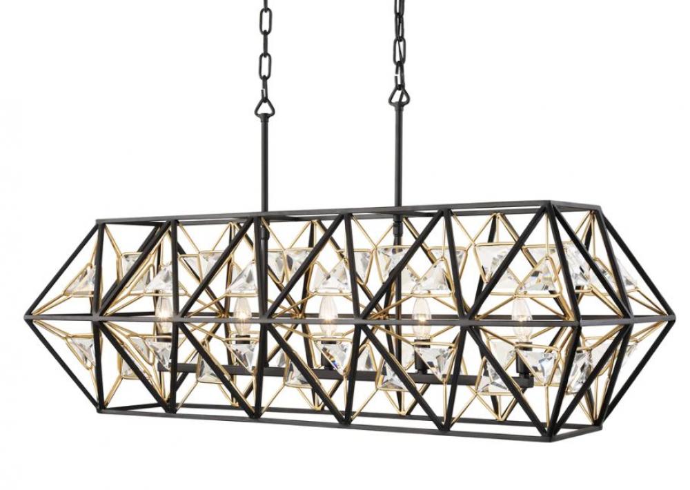 Marcia 5-Lt Linear Pendant - Matte Black/French Gold