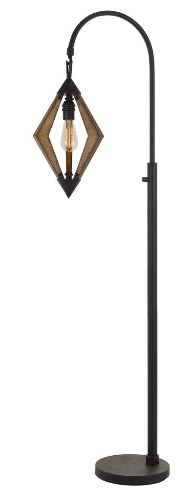 67&#34; Height Metal and Pine Wood Floor Lamp in Black and Wood Finish