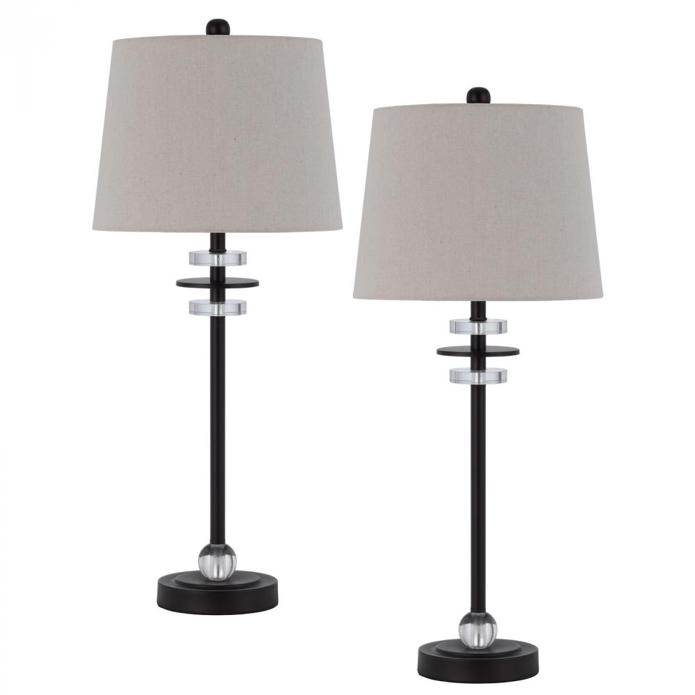 60W Sitka Buffet Lamp with Crystal Accent Font and Hardback Taper Drum Fabric Shade (Sold As Pairs)