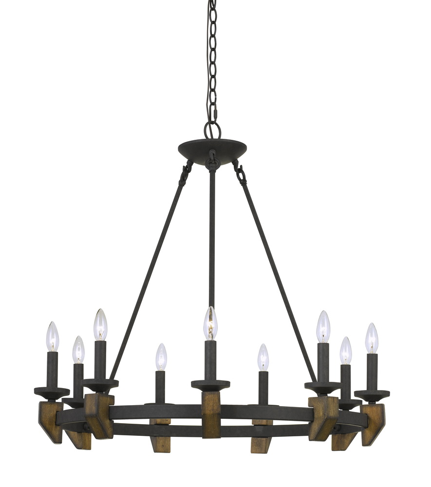 31&#34; Height Metal and Wood Chandelier in Warm Bronze Finish