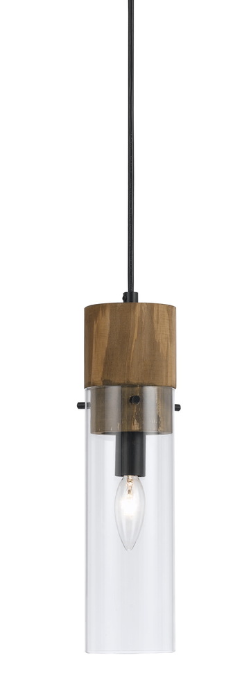 13 3/8&#34; Tall Glass Pendant in Dark Bronze Wood Finish