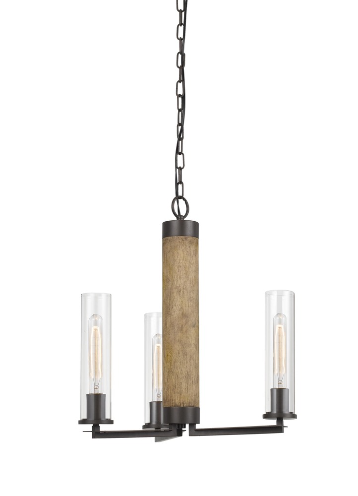 21&#34; Height Metal and Wood Chandelier Fixture in Black/Wood Finish