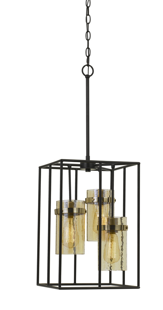 33.88&#34; Heigh Metal Pendant with Glass Shades in Black/Antique Brass Finish