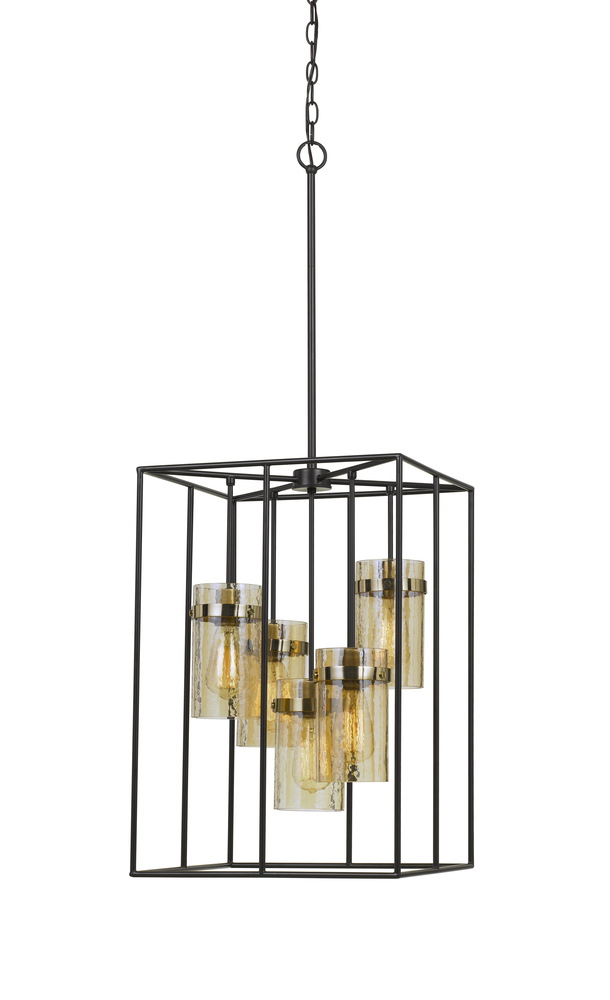 39.75&#34; Heigh Metal Pendant with Glass Shades in Black/Antique Brass Finish