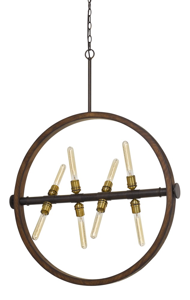 43.63&#34; Height Wood and Metal Chandelier in Wood/Iron Finish