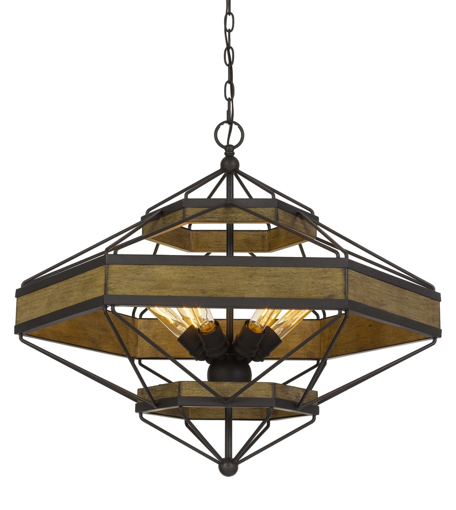 25.75&#34; Height Pine Wood and Metal Fixture in Wood and Black Finish