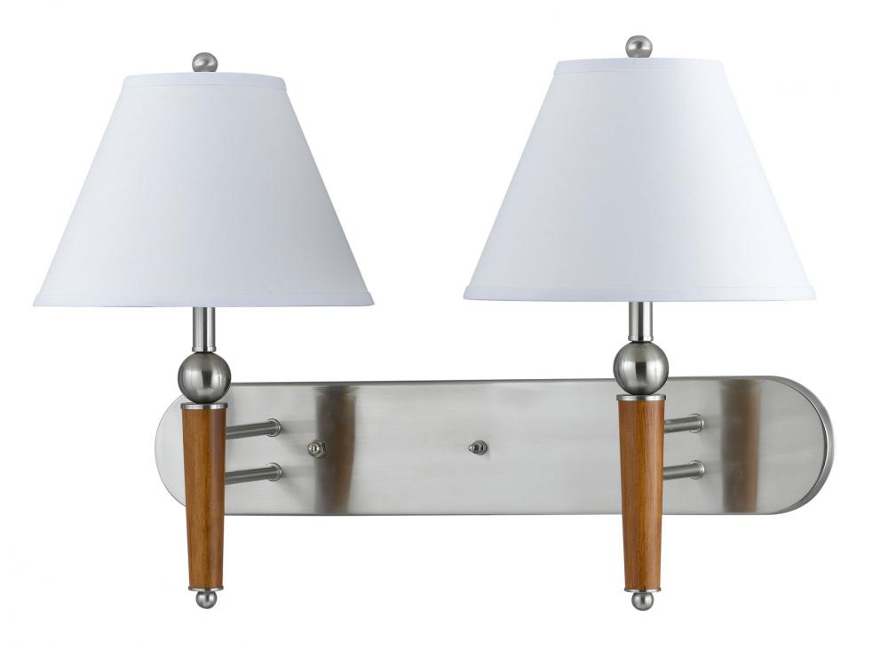 18.5&#34; Height Metal Wall Lamp in Brushed Steel Wood Finish