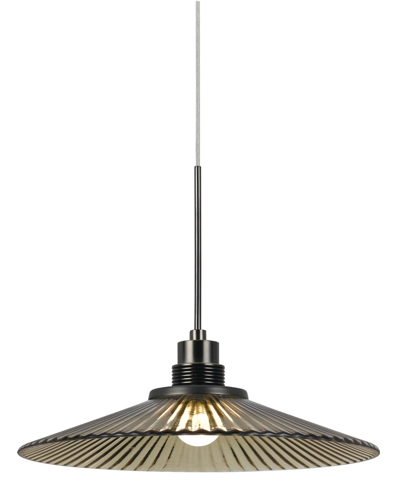 7.5&#34; Tall Glass and Metal LED Pendant with Brushed Steel Cord