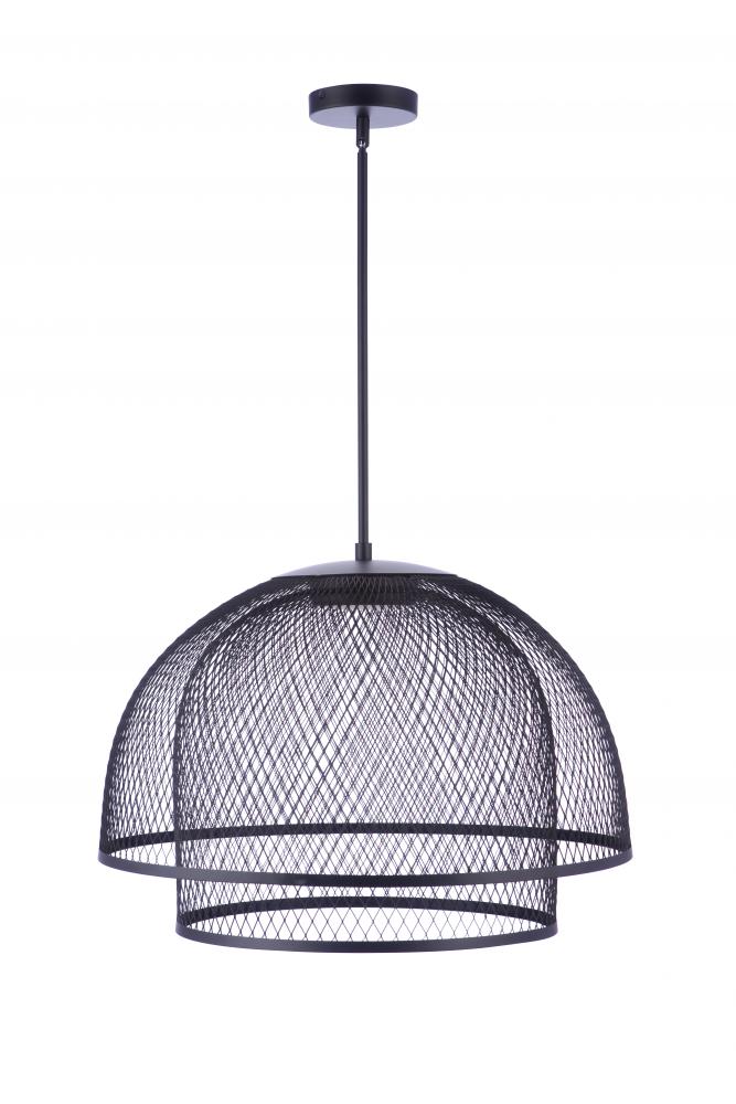 24.25&#34; Diameter Sculptural Statement Metal Mesh Dome 2 Shade Pendant in Flat Black