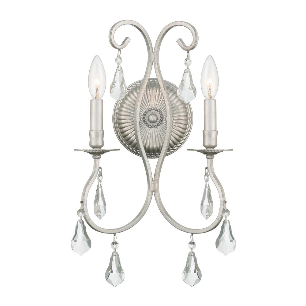 Ashton 2 Light Hand Cut Crystal Olde Silver Sconce