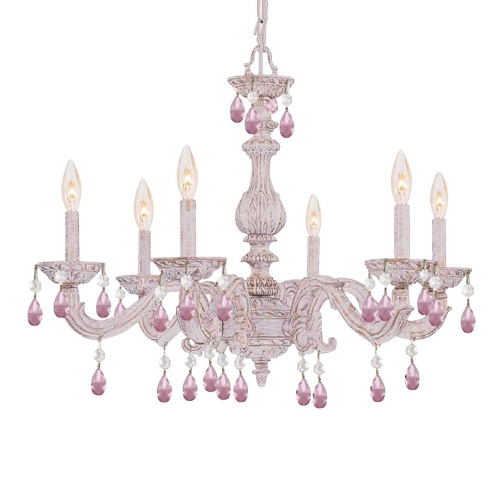 Paris Market 6 Light Rose Crystal Antique White Chandelier