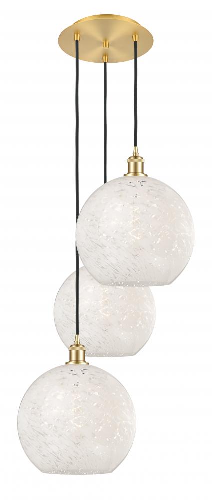 White Mouchette - 3 Light - 19 inch - Satin Gold - Cord Hung - Multi Pendant