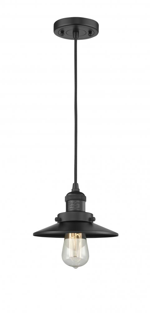 Railroad - 1 Light - 8 inch - Matte Black - Cord hung - Mini Pendant