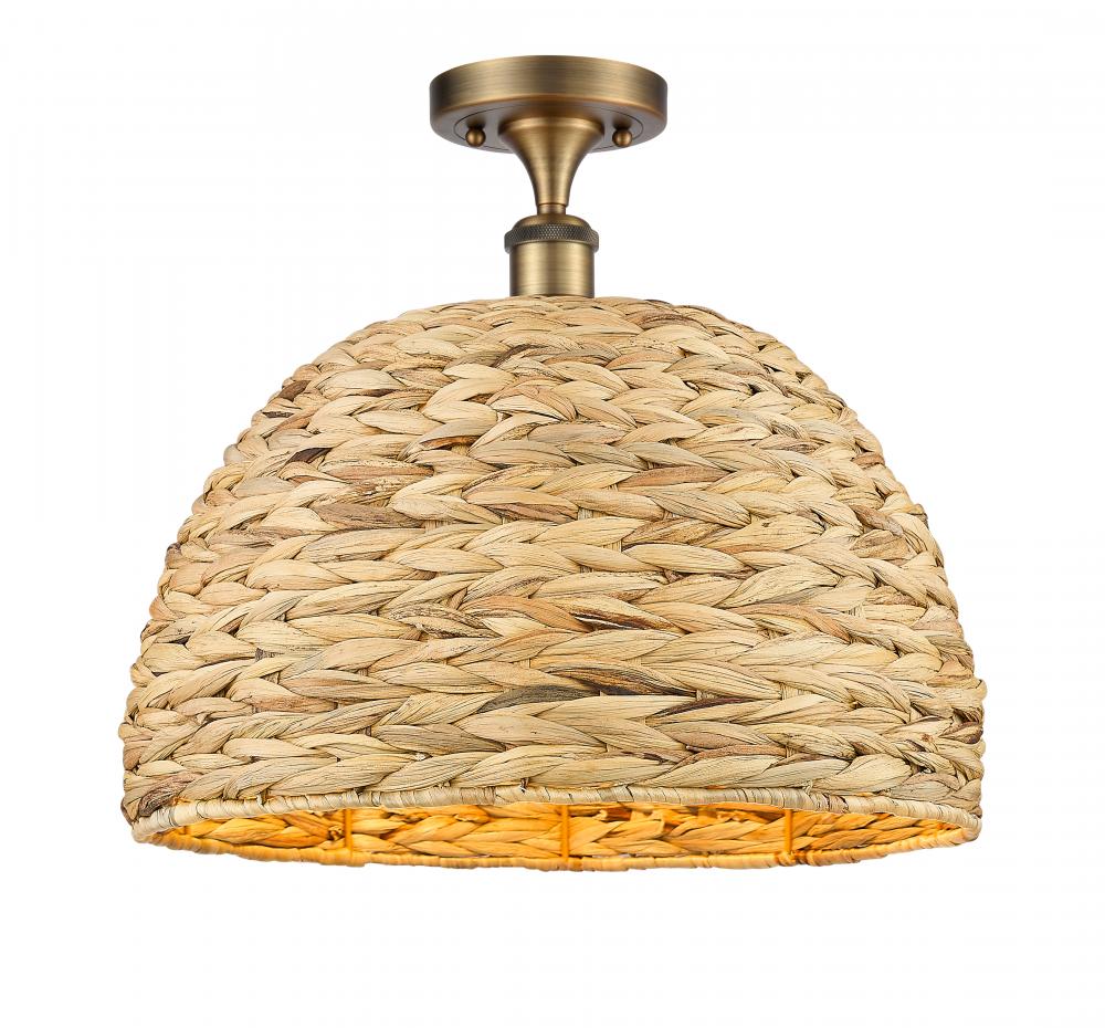 Woven Rattan - 1 Light - 16 inch - Brushed Brass - Semi-Flush Mount