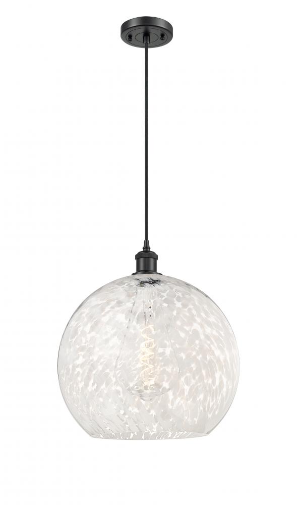 White Mouchette - 1 Light - 14 inch - Matte Black - Cord Hung - Pendant