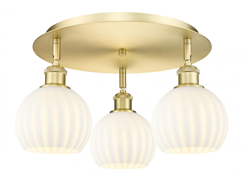 White Venetian - 3 Light - 18 inch - Satin Gold - Flush Mount