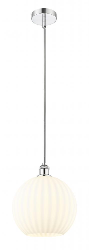 White Venetian - 1 Light - 12 inch - Polished Chrome - Stem Hung - Mini Pendant