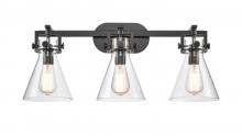 Innovations Lighting 411-3W-BK-G411-7CL - Newton Cone - 3 Light - 27 inch - Matte Black - Bath Vanity Light