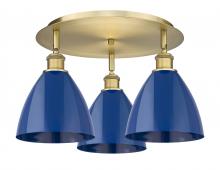 Innovations Lighting 516-3C-BB-MBD-75-BL - Plymouth - 3 Light - 19 inch - Brushed Brass - Flush Mount