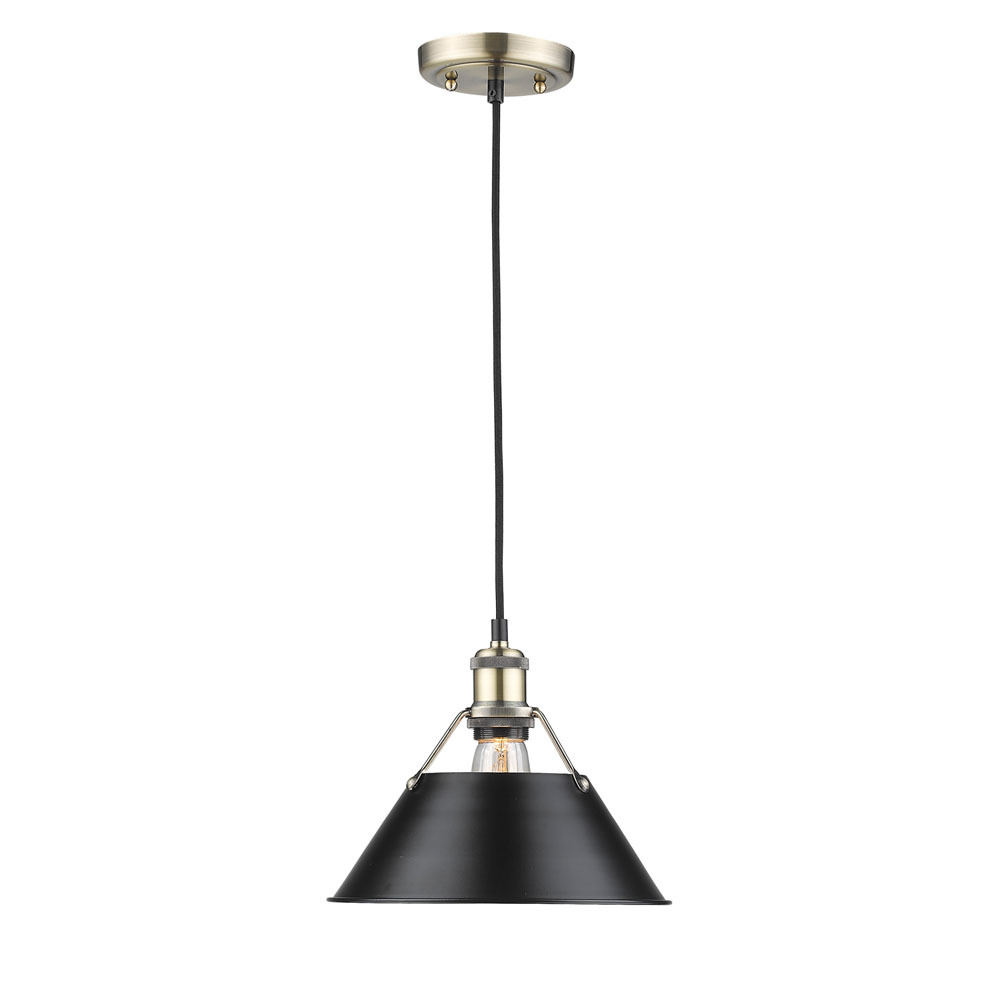 Orwell AB Medium Pendant - 10&#34; in Aged Brass with Matte Black shade