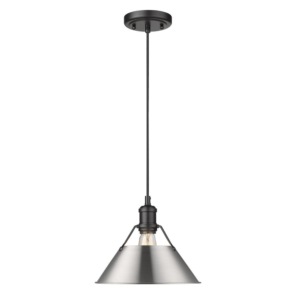 Orwell BLK Medium Pendant - 10&#34; in Matte Black with Pewter shade