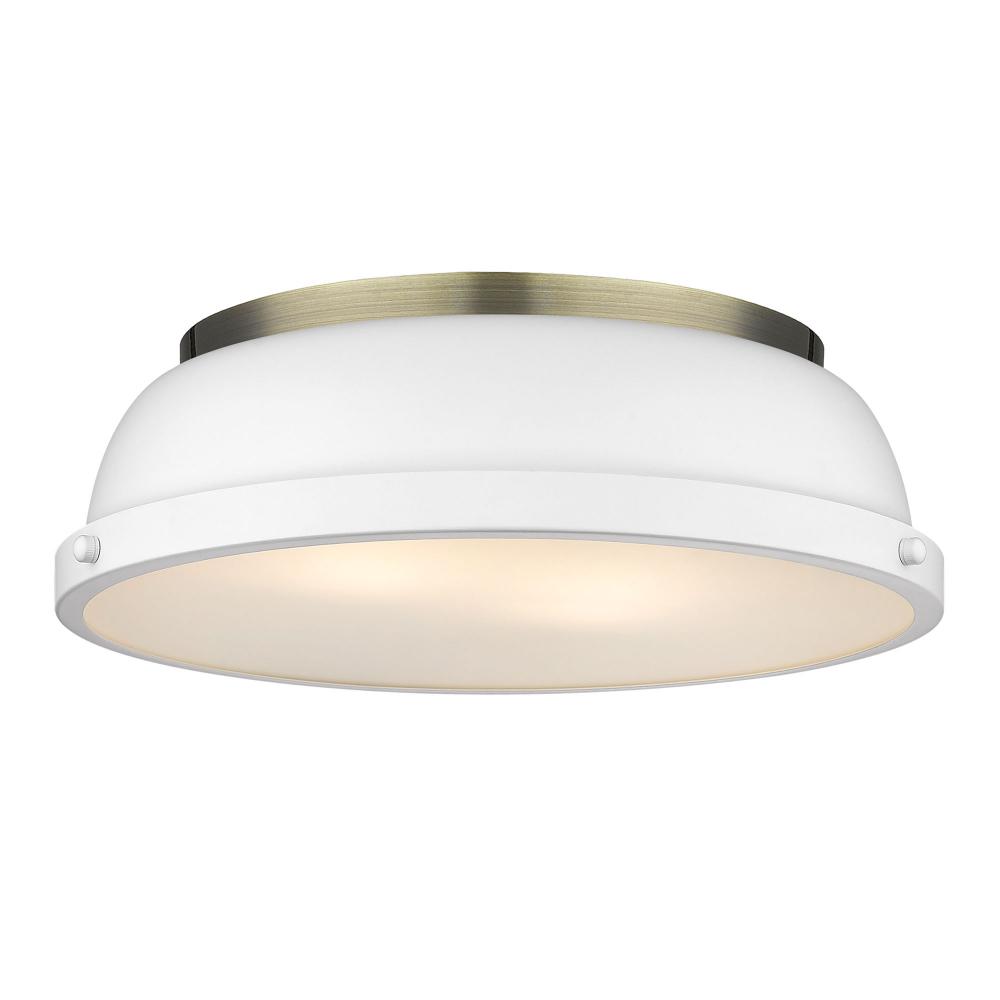 Duncan 14&#34; Flush Mount in Aged Brass with a Matte White Shade