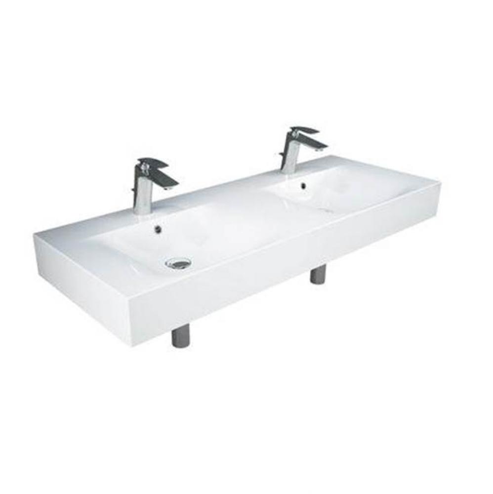 Des 1210 Double Bowl 47&apos;&apos; Wall Basin 1-hole, White