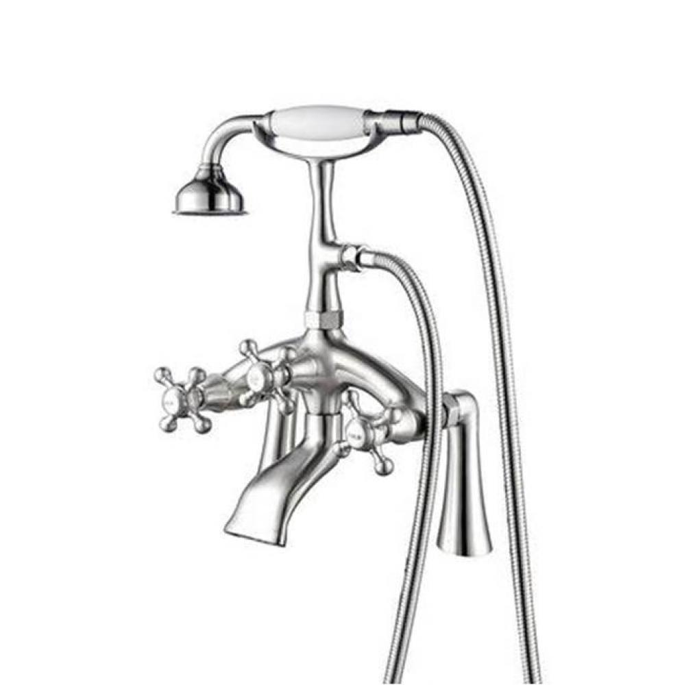 Deck Mount Filler w/HandShower 8&apos;&apos; Curved Bdy,Cross Hndl,CP