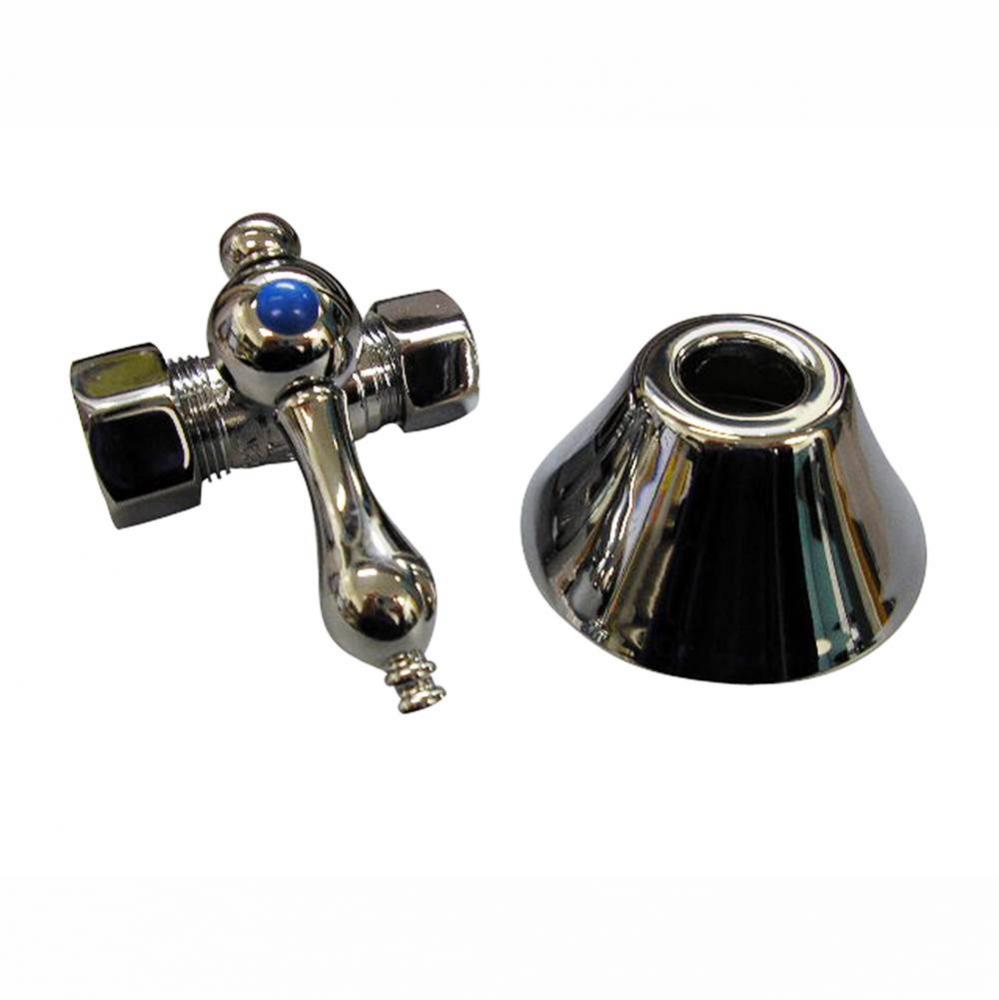 Straight Stop w/flange, 1/2&apos;&apos;  Comp x 5/8&apos;&apos; Comp,SET, Chrome