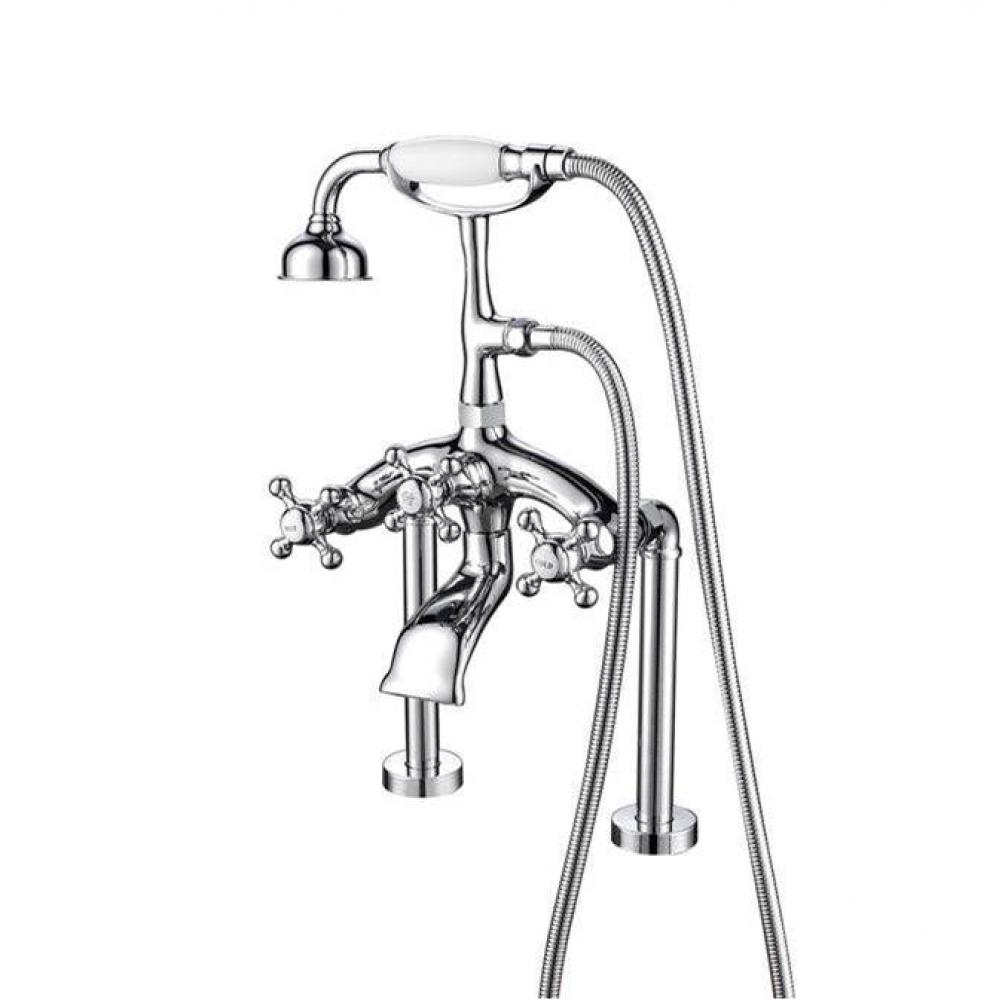 Deck Mount Filler w/HandShower 8&apos;&apos; Curved Bdy,Cross Hndl,CP