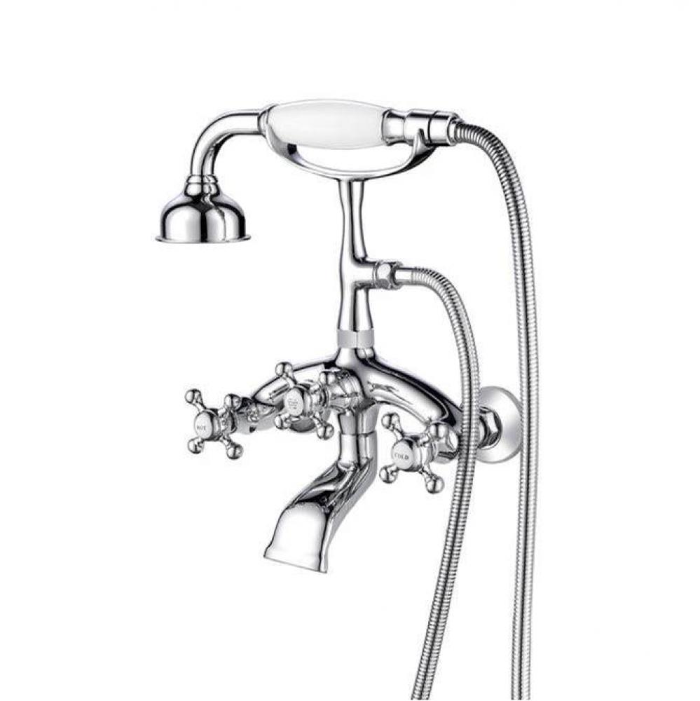 Wall Mount Filler w/HandShower 8&apos;&apos; Curved Bdy,Cross Hndl,CP