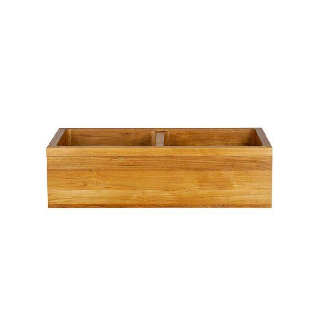 Malaki 36&apos;&apos; Double Bowl FarmSink,Band Front, Teak