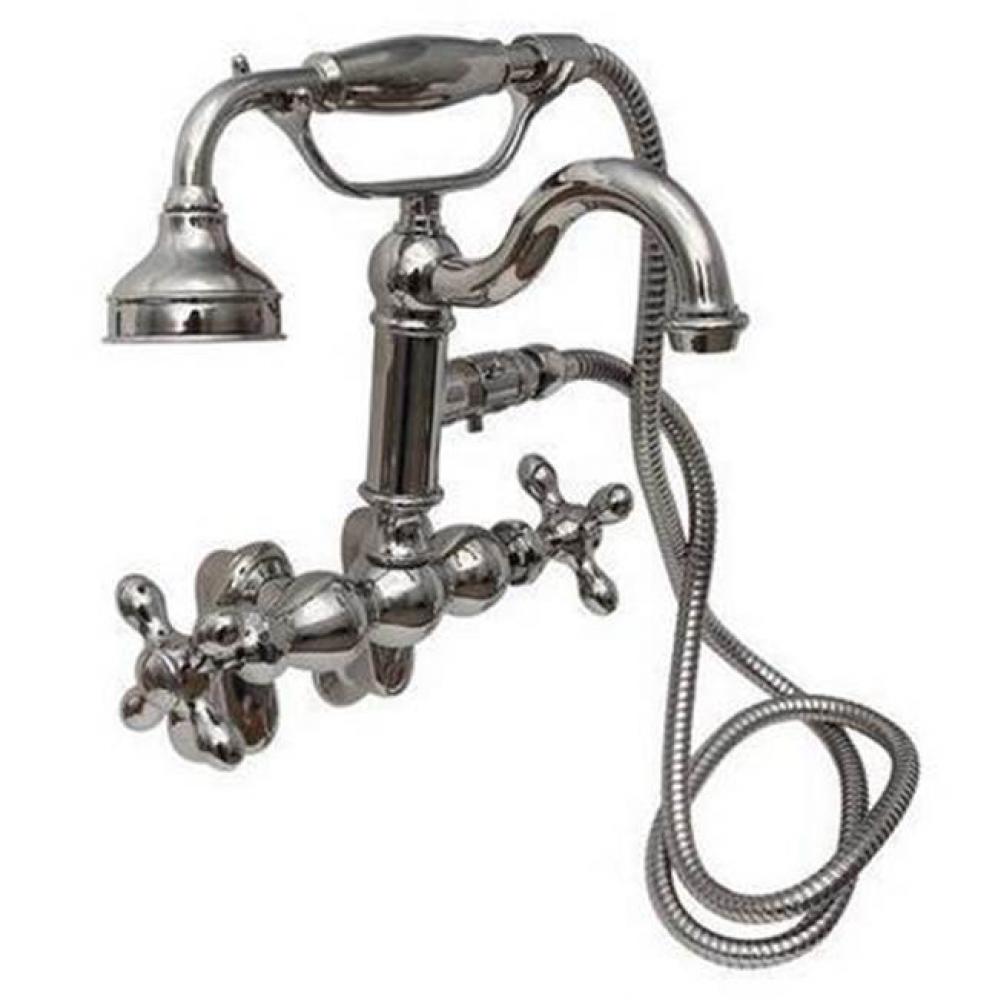 Hook Spout w/Hand Shwr,Tub Wall Mount,Metal Cross Hdl,CP