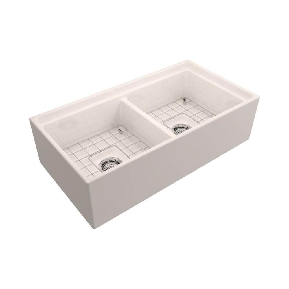 Maxwel 36&apos;&apos; Fireclay Double BowFarmer Sink for accessories,BQ