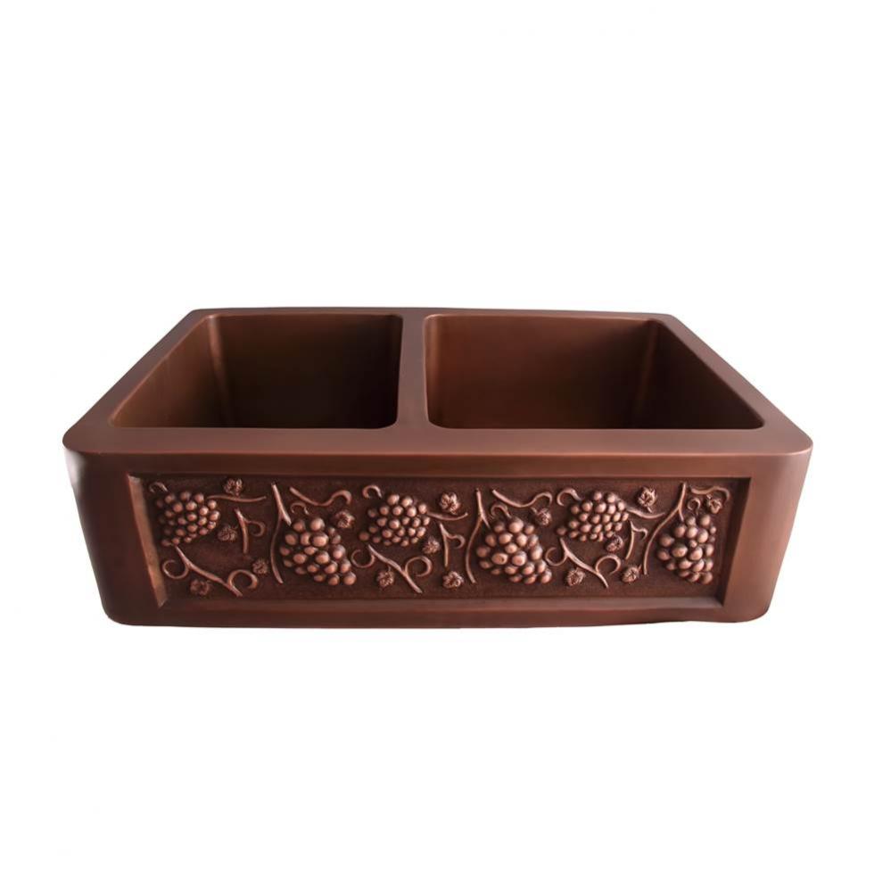 Concord 33&apos;&apos; Offset Dbl Bowl Copper Apron Front Sink-SAC