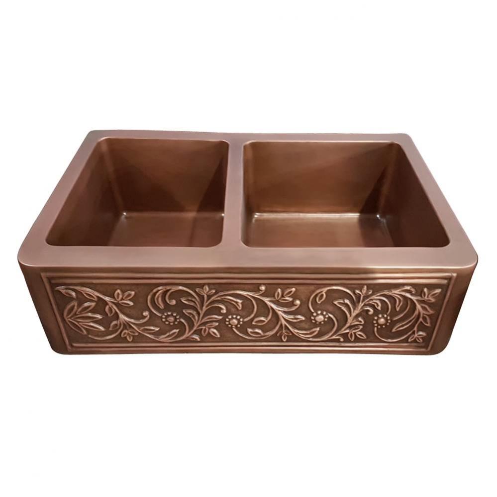 Cilantro 36&apos;&apos; Embossed Dbl Bwl Copper Apron Front Sink-SAC