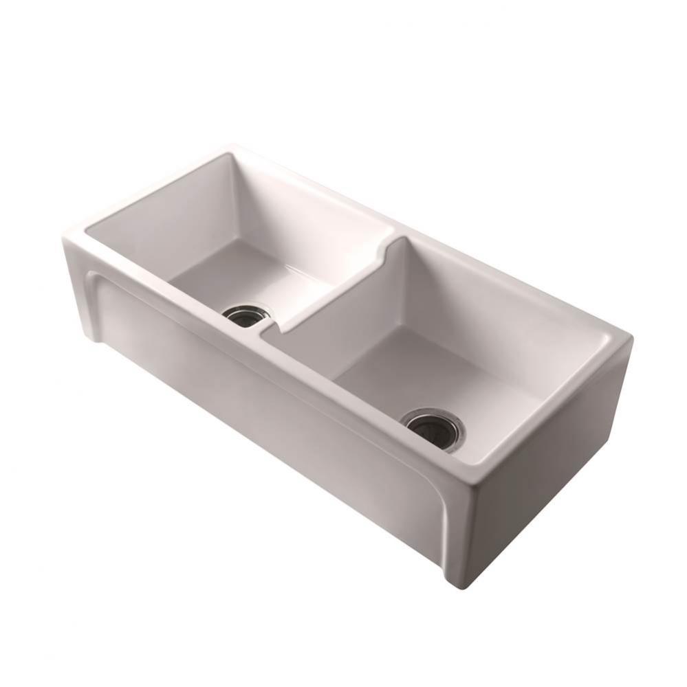 Myron DBL Bowl Fire Clay 39&apos;&apos;Farmer Sink, Bisque