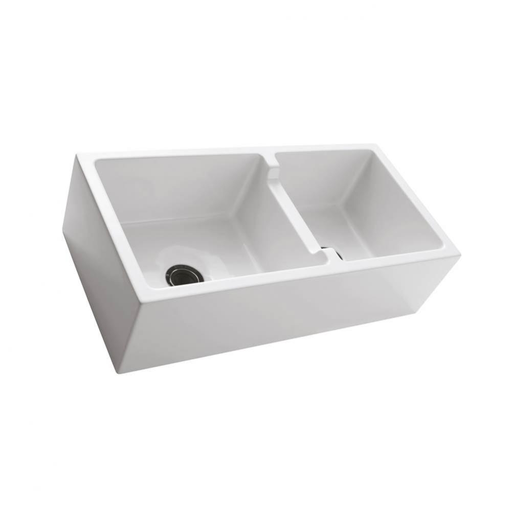 Maura 36&apos;&apos; Double Bowl Low- Divide Apron Front Sink, White