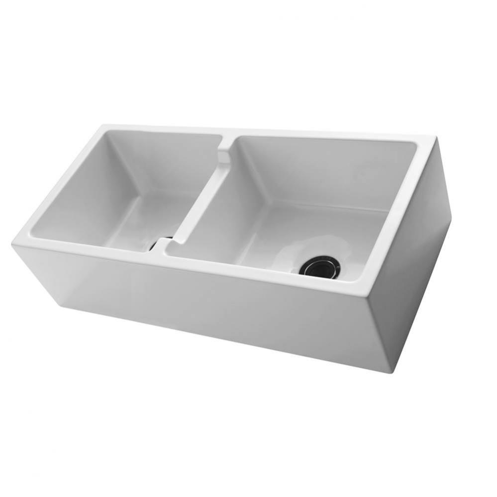 Mina 39&apos;&apos; Double Bowl  Low- Divide Apron Front Sink, White