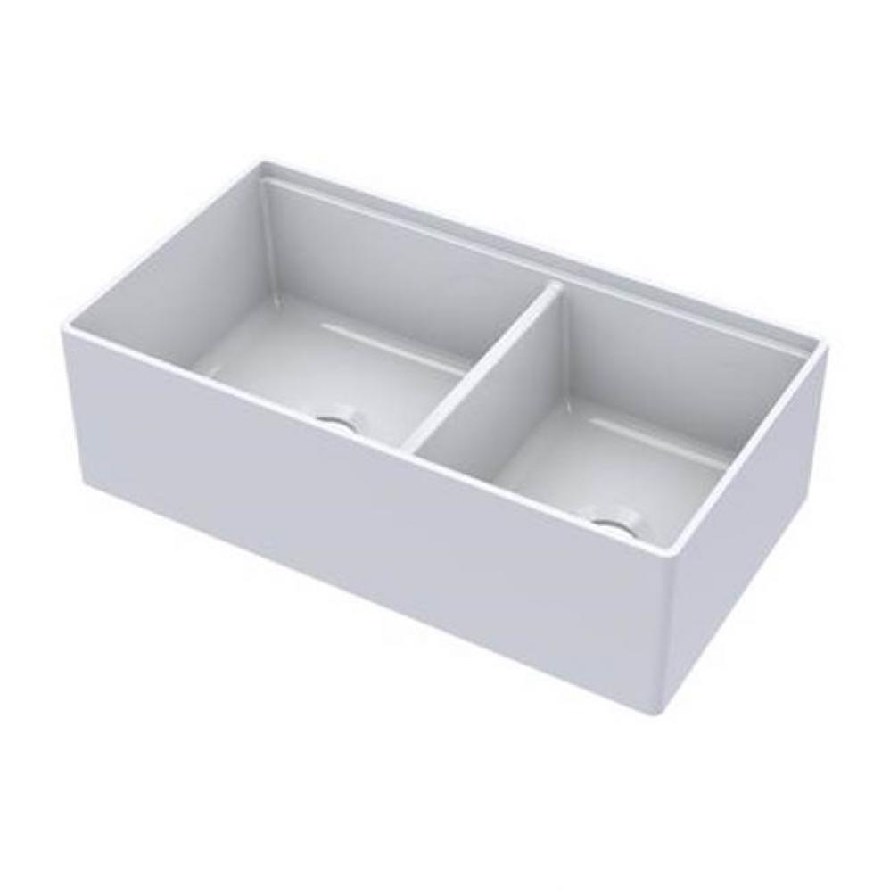 Maxwel 33&apos;&apos; Double Bowl Sink w/Ledge,Plain Front,White