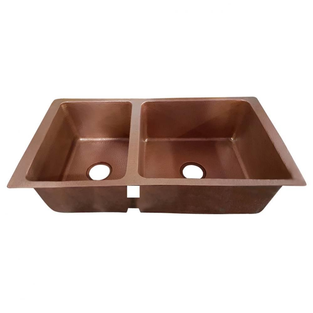 Sonora 37&apos;&apos; Copper Dbl BowlUndermount Kitchen Sink, AC