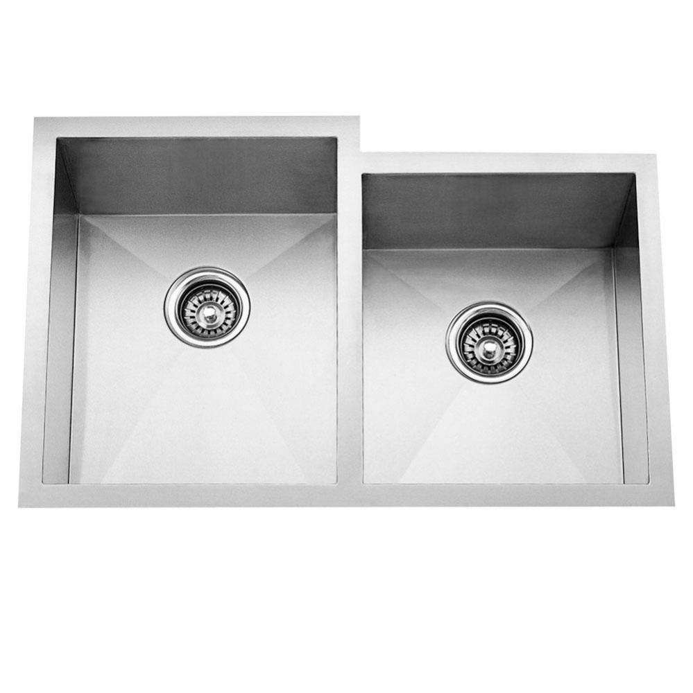 Gibson 32&apos;&apos; SS 60/40 Offset Dbl Bowl Undermount Sink