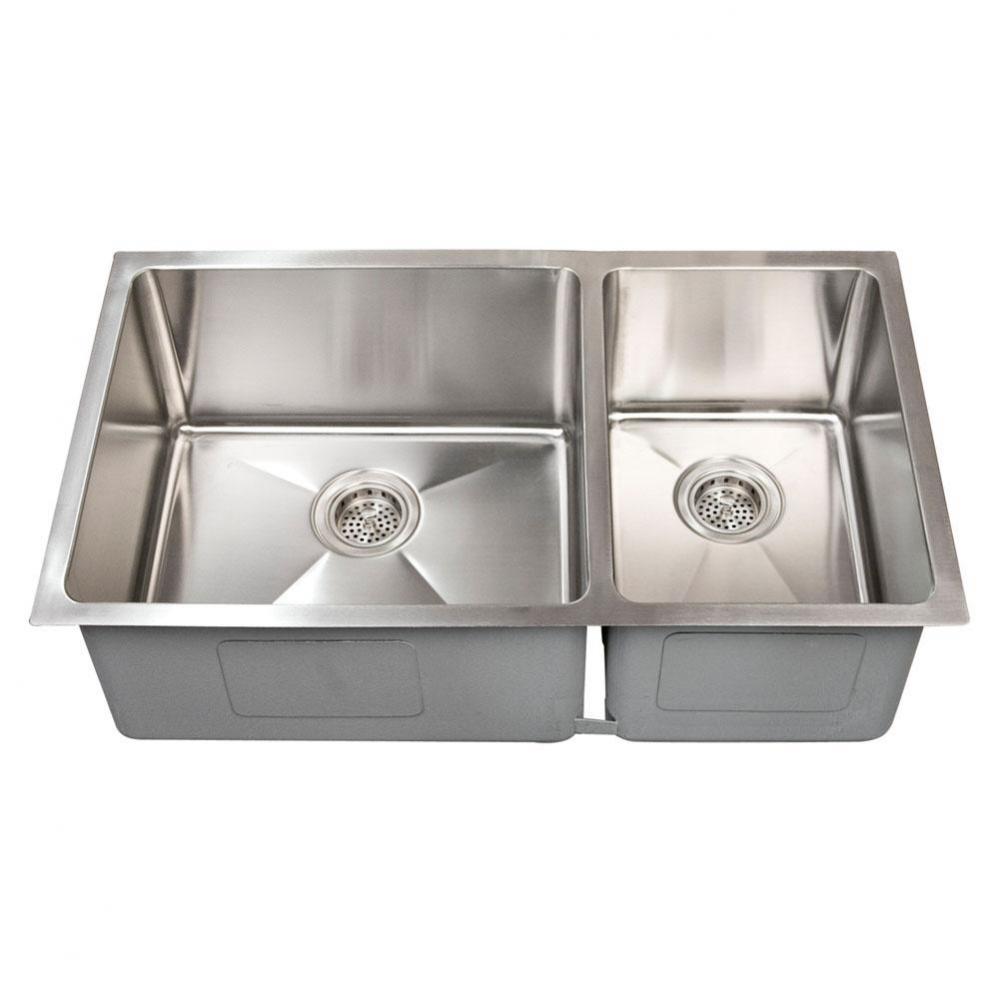 Guilio 32&apos;&apos; SS 60/40 Offset Dbl Bowl Undermount Sink