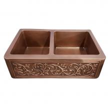 Barclay FSCDB3518-SAC - Cilantro 36'' Embossed Dbl Bwl Copper Apron Front Sink-SAC