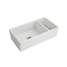 Barclay FSDB1514-WH - Lowell 36'' Dbl Bowl,Small owl Right,Fireclay Apron Front Sink-WH