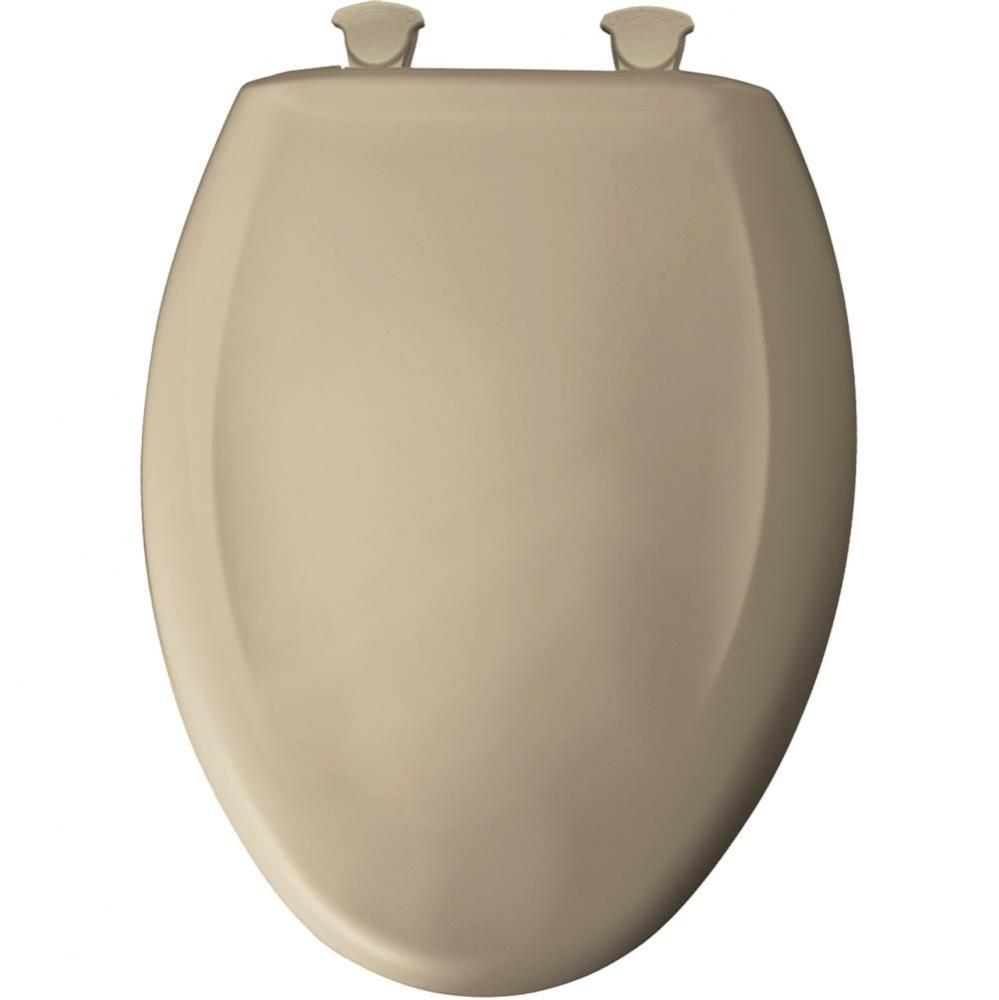 Elongated Plastic Toilet Seat in Parchment with STA-TITE Seat Fastening System, Easy-Clean &amp; C