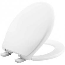 Bemis 7B200E4B 390 - Round Plastic Toilet Seat Cotton White Never Loosens Removes for Cleaning Slow-Close Adjustable wi